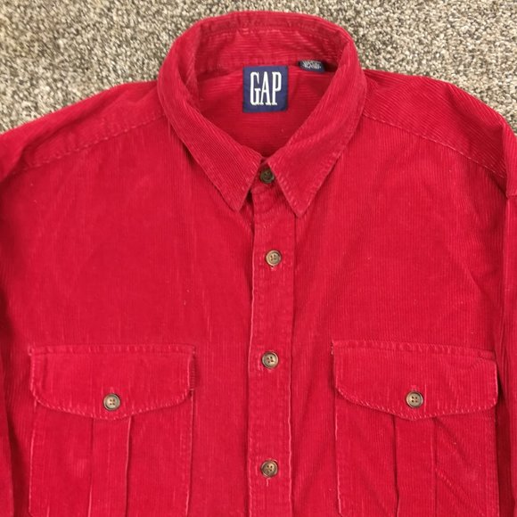 Vintage GAP Shirt Corduroy Long Sleeve Button Down Red Mens XL - Picture 2 of 7